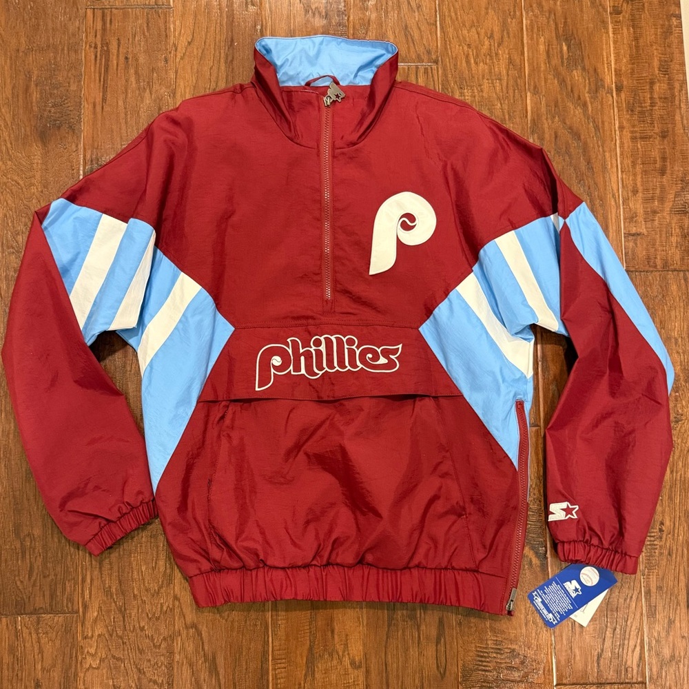 ⚾️⚾️⚾️STARTER Men’s Phillies Maroon and Light Blue 1/4 Zip Jacket
